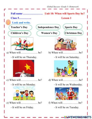 Unit 10 When will Sports Day be? lesson 1