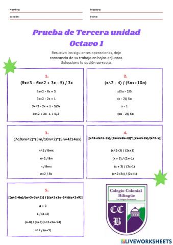 Operaciones de fracciones algebraicas