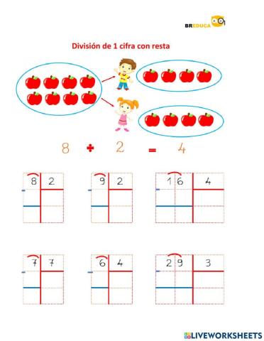 División de 1 cifra con restas