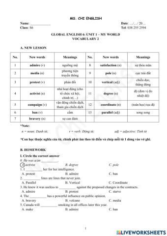 Foreign Teacher-S6-WEEK 2-U1-VOCAB2