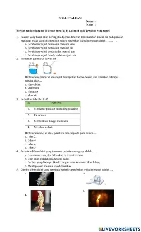 Soal Evaluasi Perubahan Wujud Benda Menguap