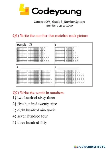 Numbers up to 1000 concept CW