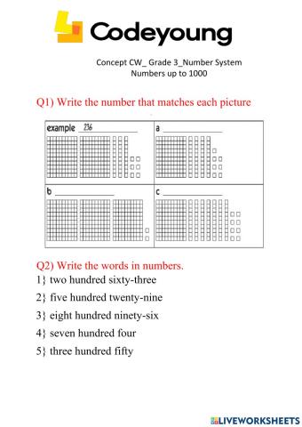 Numbers up to 1000 concept CW