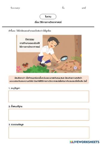 ใบงาน เรื่อง วิธีการทางวิทยาศาสตร์