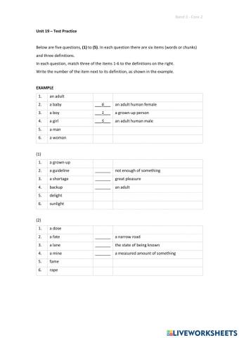 Band 3 (Core 2) - Unit 19 - Test