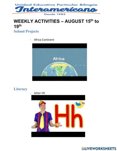 Weekly activities 15