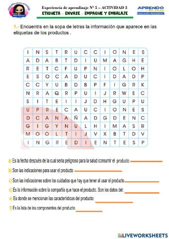 Actividad 4to. B- C- D. Sec- Etiqueta - Envase - Empaque y Emabalaje