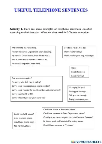 Useful Telephone Sentences