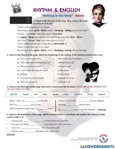 Song - Rolling in the Deep (by Adele)