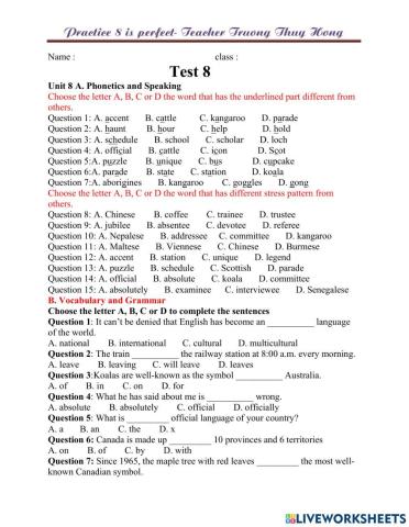 Test 8 English 8