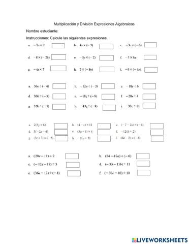Multiplicación y División de Expresiones Algebraicas