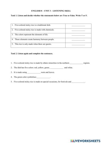 English 8 - Unit 3 - Listening Skill