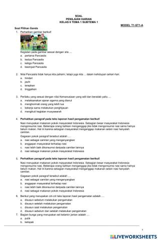 Ulangan Harian Sub Tema 1 kelas 6