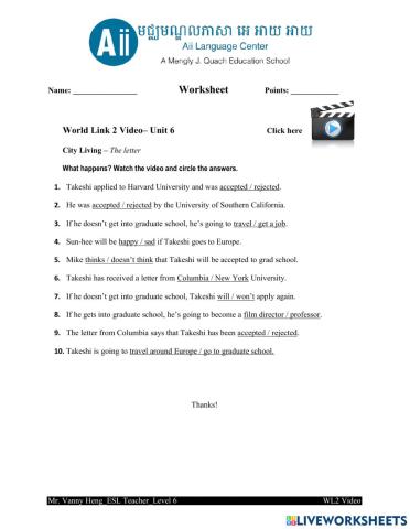 WL2-Unit6 Video-Worksheet