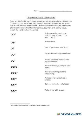 Different vowel- different word