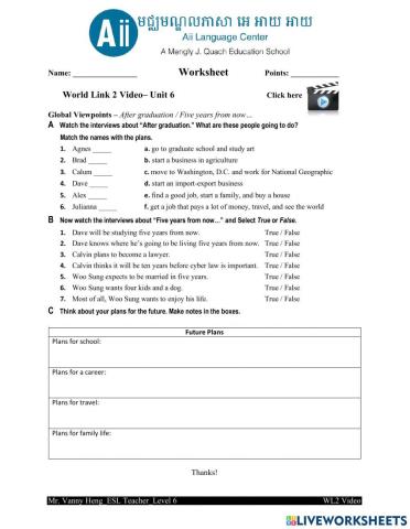 WL2 3rd Edition-Unit6-Video Worksheet-GV