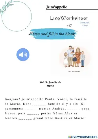 Worksheet French Foreign language -Adjectif possessif - corps humain