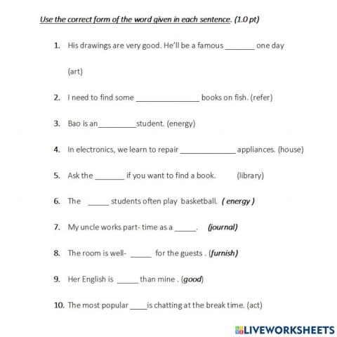 Wordform lop 7 bai so 3