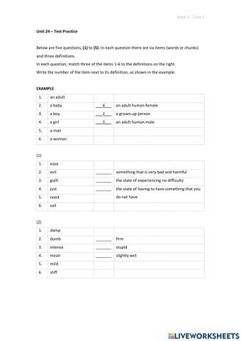 Band 3 (Core 2) - Unit 24 - Test