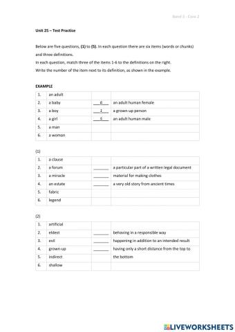 Band 3 (Core 2) - Unit 25 - Test