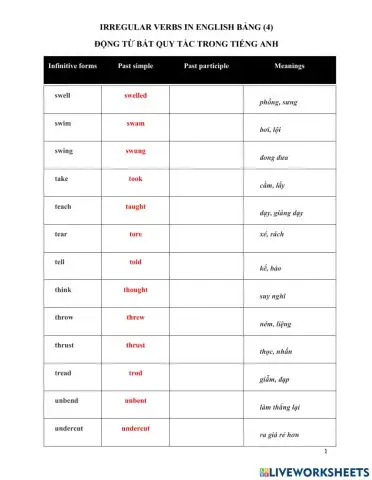 Grammar 3 - Present Perfect - Past participle 4