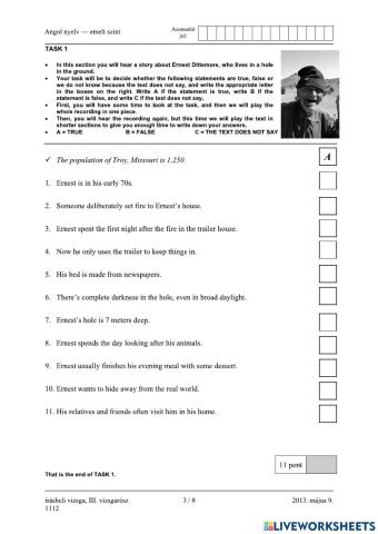 Érettségi 2013 május Hallott szöveg értése