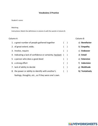 Vocabulary list 2