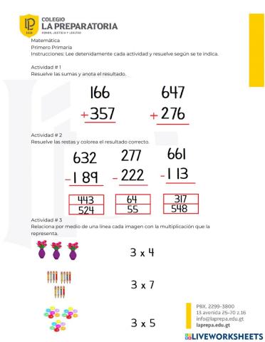 Hoja de trabajo 1° Primaria