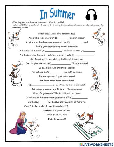 In Summer Song Activity