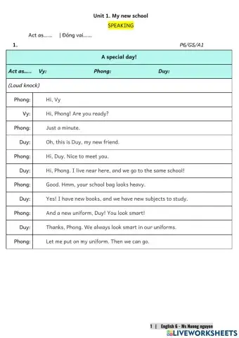 E6U1 (speaking) My new school -nuongnguyen