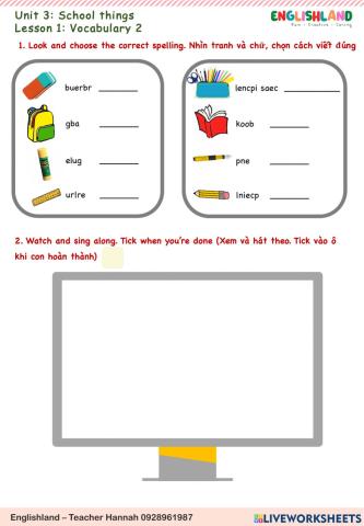 U3 School things vocab 2