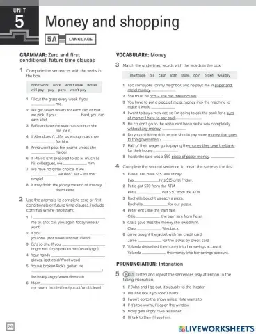 Money and shopping hw