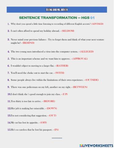 Sentence transformation hsg 01