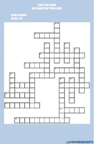 Teka teki silang kata baku dan tidak baku