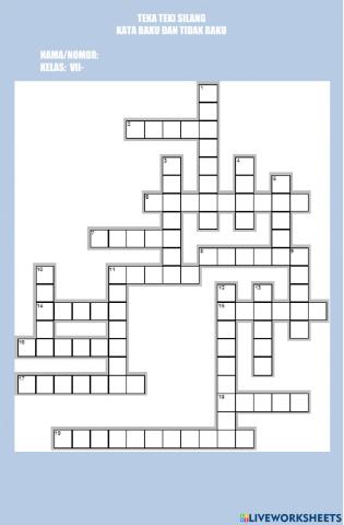 Teka teki silang kata baku dan tidak baku