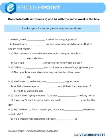 Collocations - Speakout Pre-intermediate Unit 12