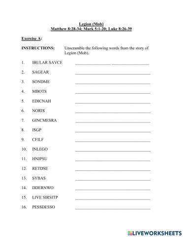 Legion (Mob) Mark 5:1-20- Luke 8:26-39