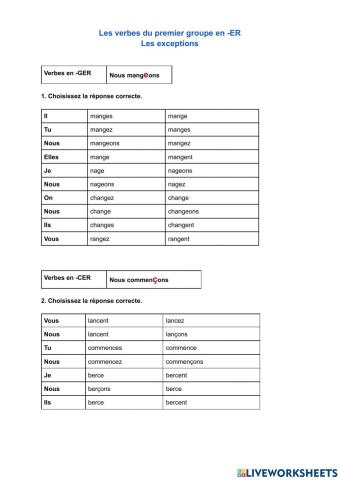 Verbes en -ger et -cer