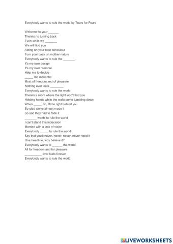Everybody wants to rule the world by tears for fears