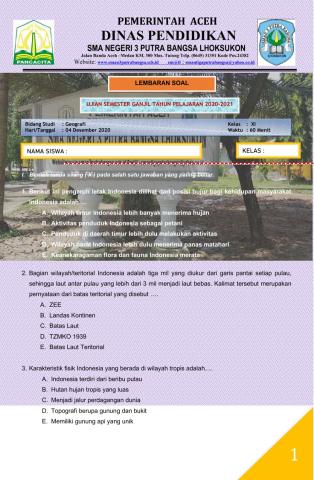 SOAL PAS GANJIL MAPEL GEOGRAFI SMA KELAS XI TP 2020-2021