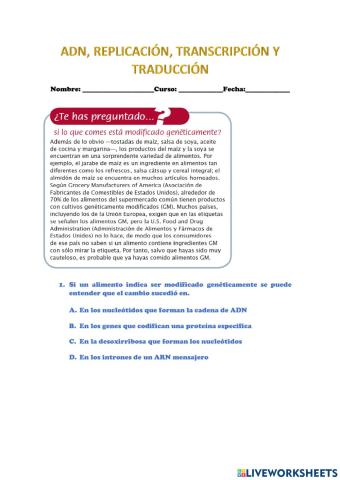 ADN, transcripción, traducción y replicación