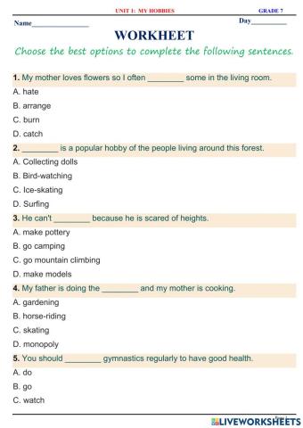 English 7.1 - Unit 1 - Vocabulary - Practice