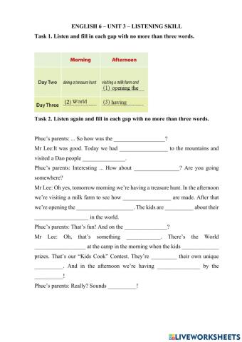 English 6 - Unit 3 - Listening Skill