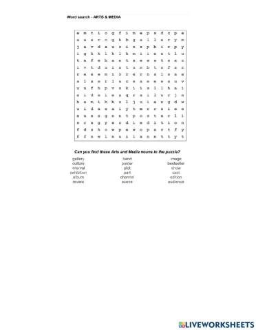 Wordsearch arts and media