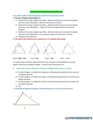 Evaluación de triángulos oblicuángulos