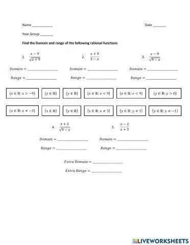 Rational Functions - Find Domain and Range