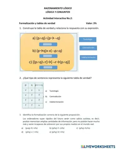 Formalización y tablas de verdad