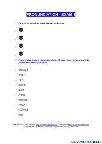 Pronunciation - Exam 1