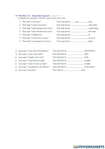 Reported speech, practice