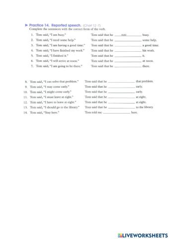 Reported speech, practice